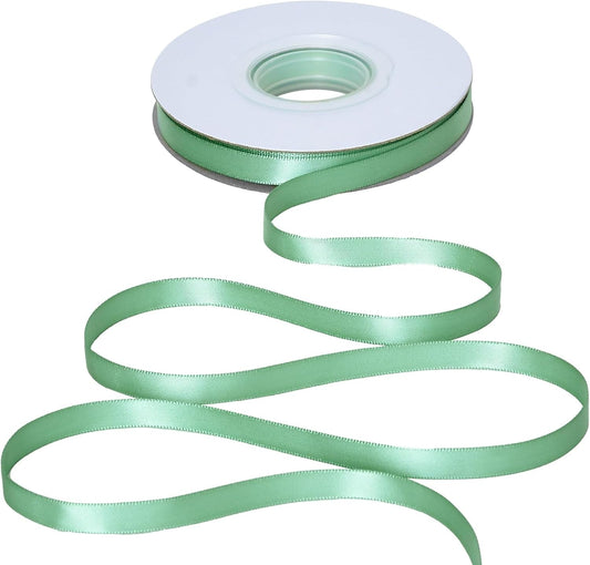 YAMA Sage Green Double Faced Satin Ribbon, 3/8 Inch 25 Yards, Light Green Ribbon for Gift Wrapping Crafts Hair Bows Wedding Party Decoration