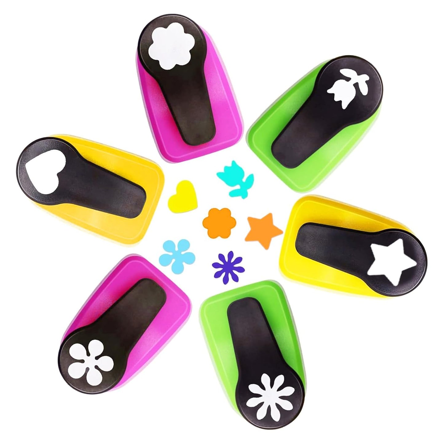 Heart Punch, Flower Hole Punches, Flower Punch, Flowers Paper Punches, 1 inch Hole Puncher for Crafts, 6PCS Flowers Shape Hole Puncher, Heart PaperPunch, Star HolePunch for Scrapbooking