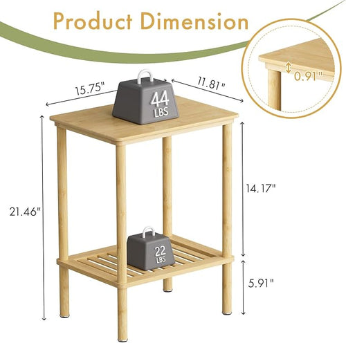 2 Tier Bamboo End Table, Narrow Side Table - Image 2