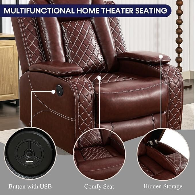 Power Recliner Set with LED Lights, Air Leather Reclining Set with USB - Image 5