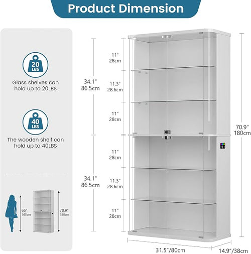 71" Tall Display Cabinet with Glass Doors, Rounded Curio Cabinet with Motion - Image 2