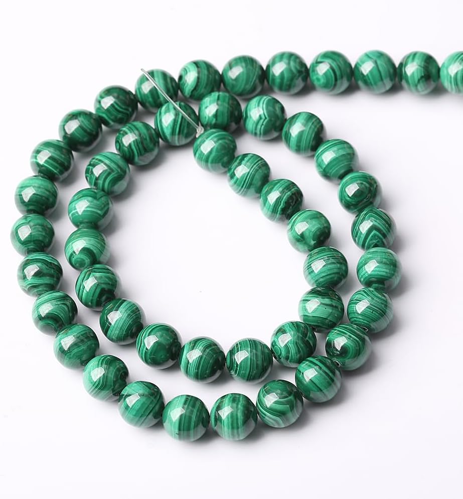 19pcs 10mm Natural Green Malachite Beads AAA Gemstone Round Loose Beads for Jewelry Making DIY Bracelets Necklaces Crystal Energy Healing Stone Beads 7.5" (Natural Malachite, 10mm)