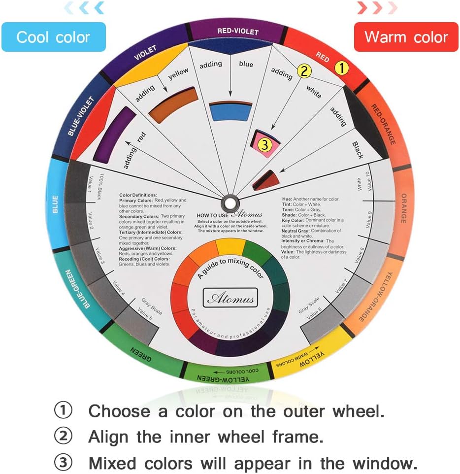 JimKing Creative Color Wheel, Paint Mixing Learning Guide, Art Class Teaching Tool for Makeup Painting Tattoo,Blending Board Chart Color Mixed Guide Hardboard(9.25inch)