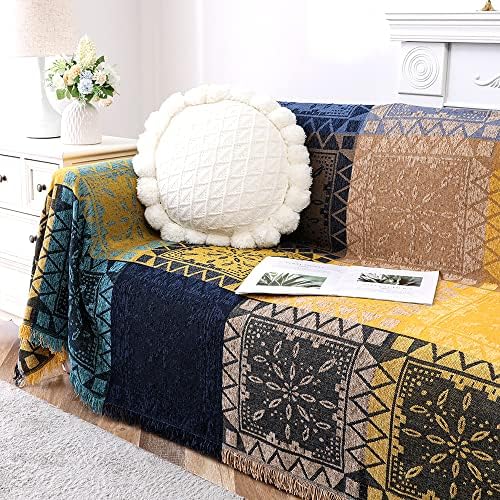 Boho Couch Cover Bohemian Throw Blanket Chenille Jacquard Tassels Throw - Image 2