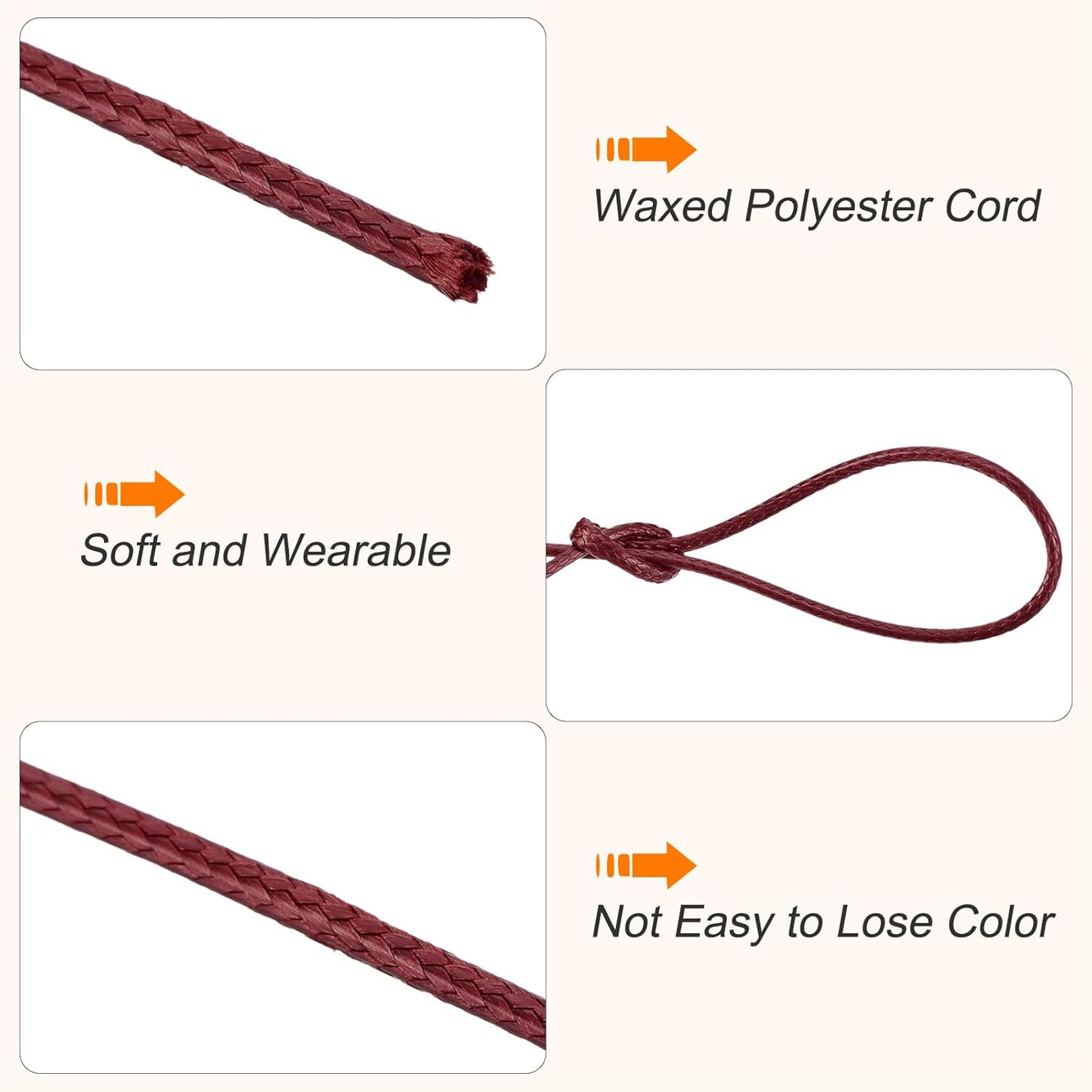 MECCANIXITY Waxed Cord 1.2mm Waxed Polyester Cord 175 Yard Wax String for Bracelet Making,Necklaces, Beading,Jewelry Making and DIY Crafts(Wine Red)