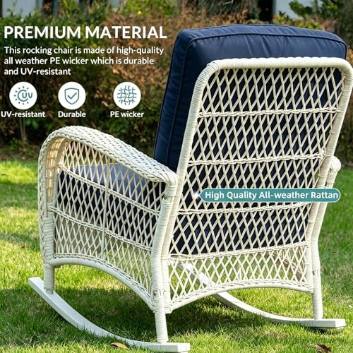 MEETWARM Outdoor Wicker Rocking Chairs Set of 2, Rattan Patio Rocker Chairs - Image 5