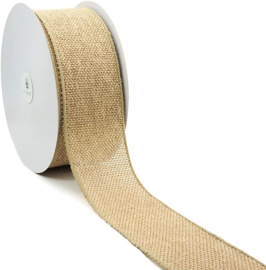 CT CRAFT LLC Burlap Fabric Wired Ribbon 2.5" x 20 Yards Natural Color for Christmas Home Wedding Decor Gift Wrapping Tree Topper Bow Wreath Bouquet DIY Crafts