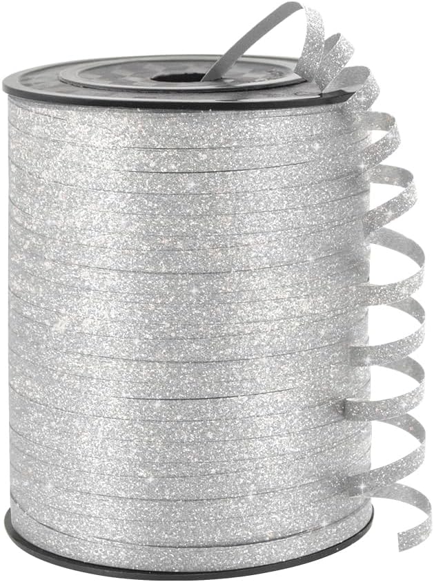 KMER LIFE Silvery Glitter Curling Ribbon, 1/5" Wide x 500 Yards Christmas Curling Ribbons for Gift Wrapping, Party Decoration, Balloon String, Crafting, Balloon Ribbons for Florist Flower (1 Roll)