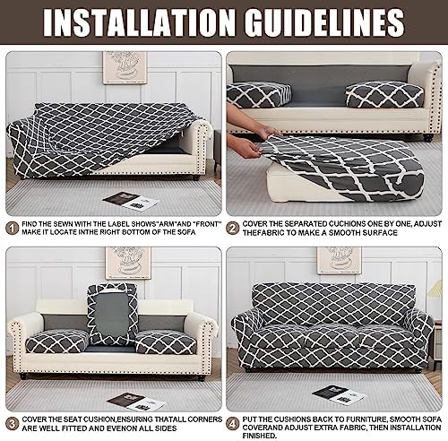 SearchI Stretch Sofa Cover Printed Couch Cover, Floral Pattern 4 Pieces Sofa - Image 6