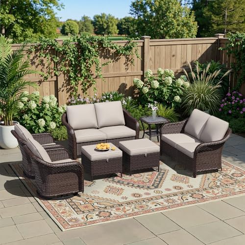 7 Piece Patio Wicker Conversation Set, 2 All-Weather Use Outdoor Wicker Loveseat by Qsoer