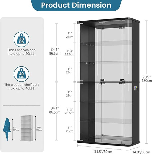 71" Tall Display Cabinet with Glass Doors, Rounded Curio Cabinet with Motion - Image 2