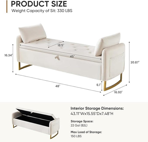 48" End of Bed Bench, Modern Storage Benches - Image 2