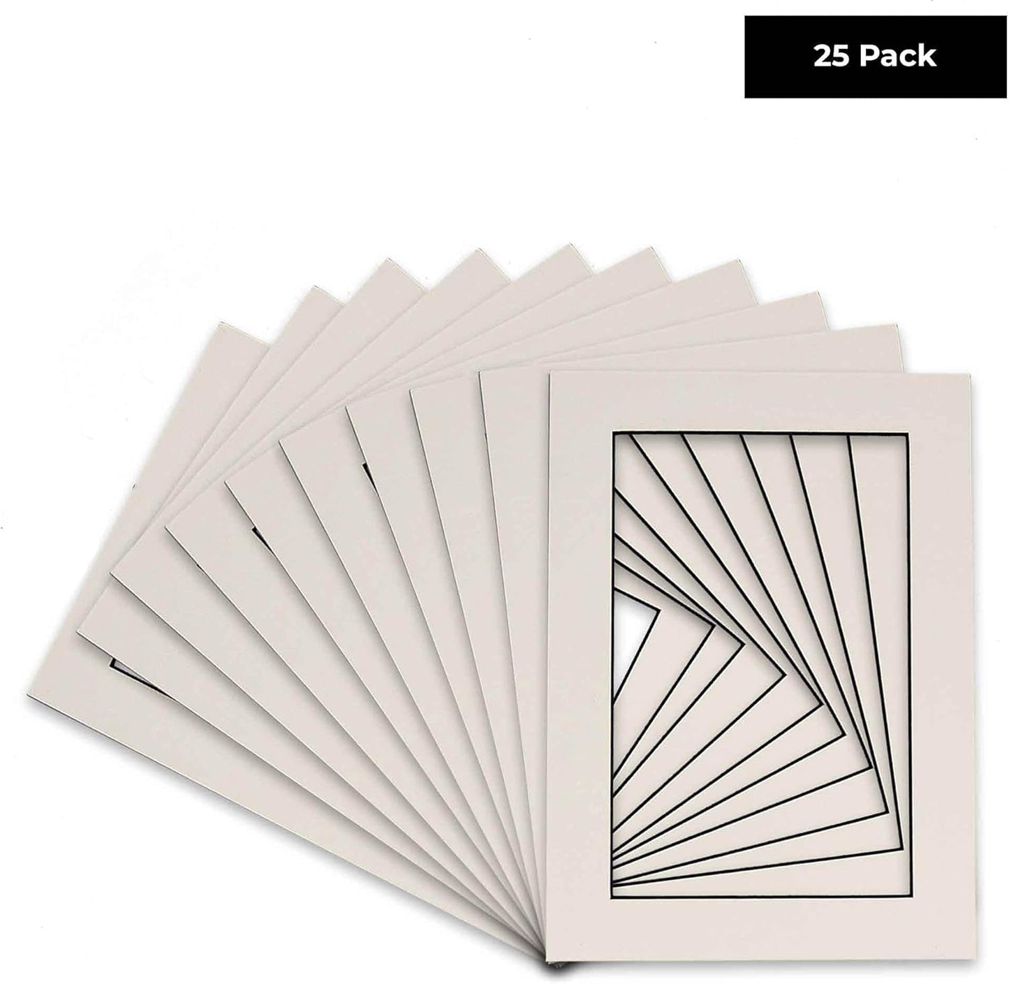 Pack of 25 Acid Free 8x10 Mats Bevel Cut for 6x8 Photos - White with Black Core Precut Matboards for Pictures, Photos, Framing - 4-ply Thickness