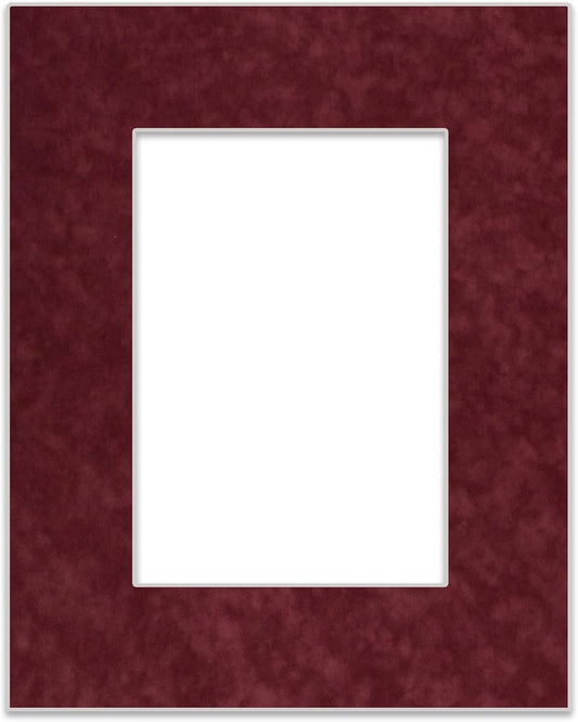 8x10 Mat Bevel Cut for 5x8 Photos - Acid Free Dark Red Suede Precut Matboard With Backing Board and Crystal Clear, Self Seal Photo Mat Bag - For Pictures, Photos, Framing - 4-ply Thickness
