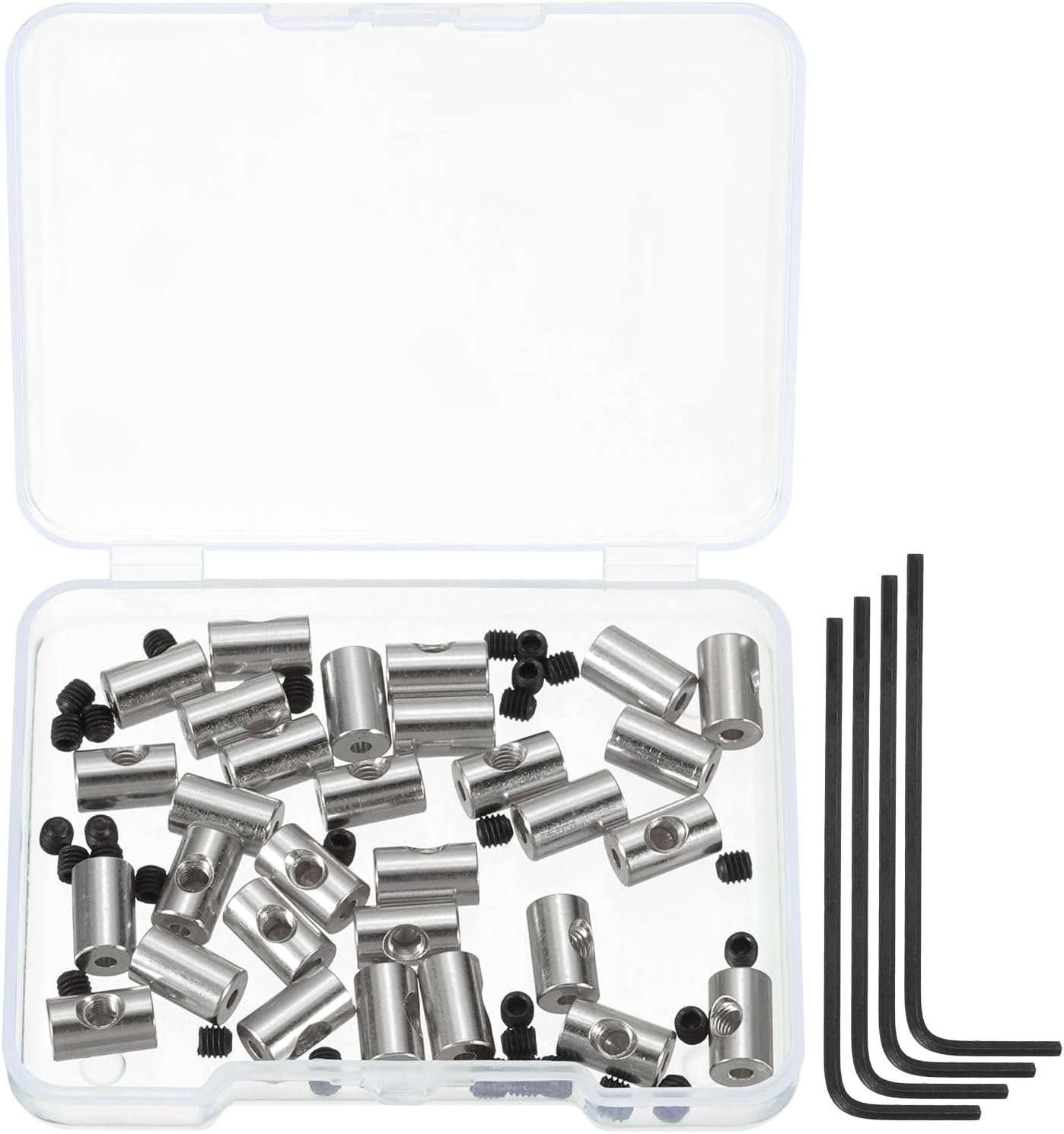 MECCANIXITY 30 Pcs Metal Locking Pin Backs, Locking Pin Keepers Locking Clasp 9mm(H) with 4 Wrench Replacement in Storage Case for Badge, Brooch, Silver Tone