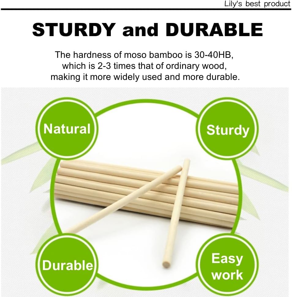 HOPELF 25PCS Wooden Dowel Rods - 3/8 x 12 Inch Bamboo Sticks for Crafts, DIYers