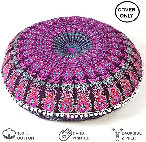 32" Purple Pink Mandala Floor Pillow Cover Meditation Cushion Seating Throw - Image 2
