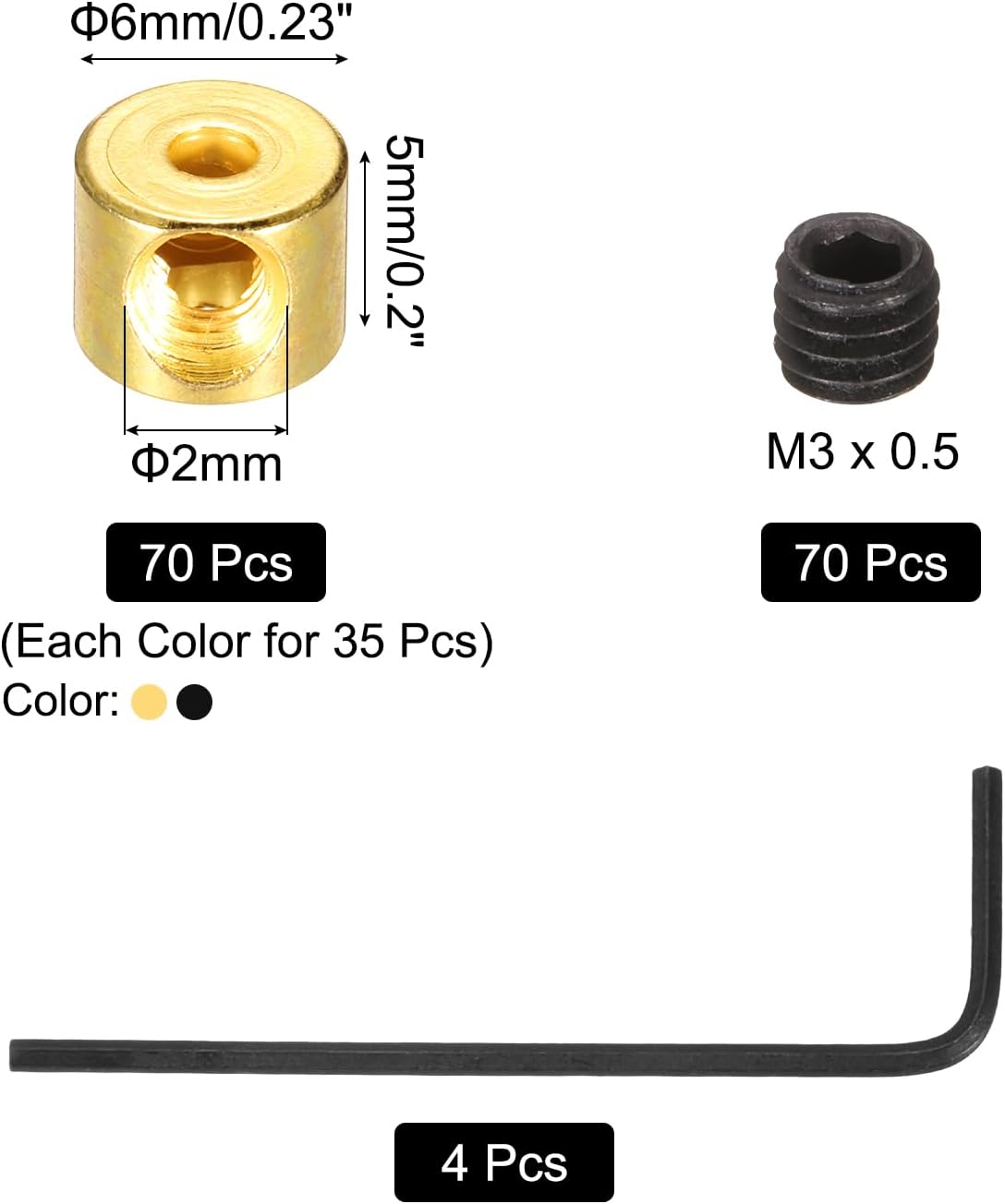 MECCANIXITY 70 Pcs Metal Locking Pin Backs, Locking Pin Keepers Locking Clasp 5mm(H) with 4 Wrench Replacement in Storage Case for Badge, Brooch, Black, Gold Tone