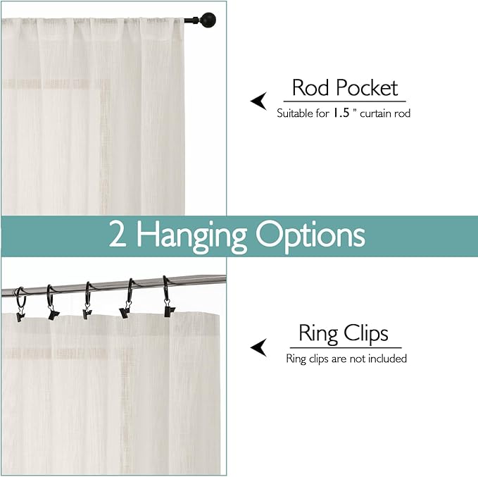 Chyhomenyc Ivory Semi Sheer Curtains 96 Inches Long 2 Panels - Image 4