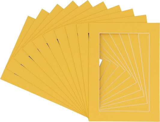 Pack of Ten Acid Free 11x14 Mats Bevel Cut for 8.5x11 Photos - Chamois Yellow Precut Matboards With Backing Boards and Self Seal Photo Mat Bags For Pictures, Photos, Framing - 4-ply Thickness