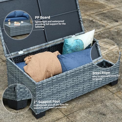 Outdoor Storage Table Wicker Patio Coffee Table All-Weather Rattan Side Table - Image 6