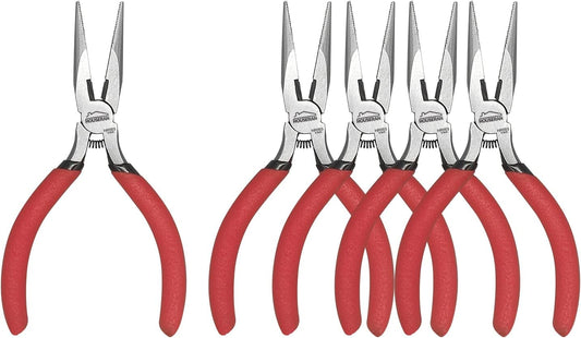 Needle Nose Pliers, 5 Inch, 5 Pack, Long Nose Pliers with Side Cutter, Spring Loaded for Cutting and Bending Wire