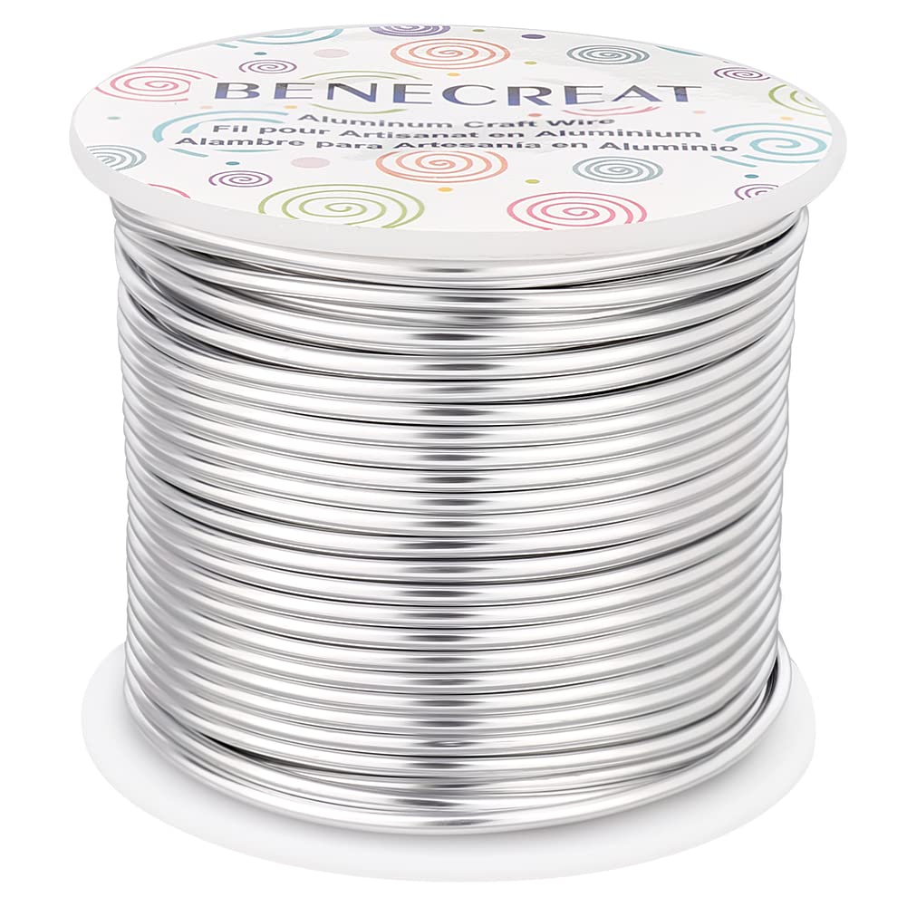 BENECREAT 12 17 18 Guage Aluminum Wire (12 Gauge,100FT) Anodized Jewelry Craft Making Beading Floral Colored Aluminum Craft Wire - Silver