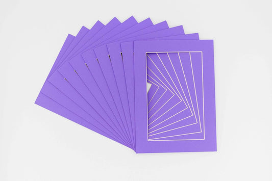 Pack of 25 Acid Free 8.5x11 Mats Bevel Cut for 7x9 Photos - Light Purple Precut Matboards With Backing Boards and Clear Photo Mat Bags For Pictures, Photos, Framing - 4-ply Thickness