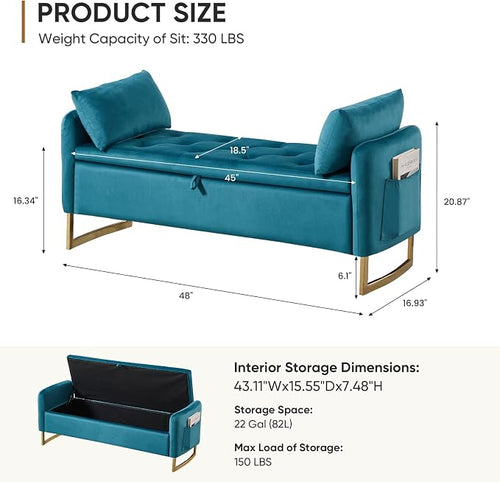 48" End of Bed Bench, Modern Storage Benches - Image 2