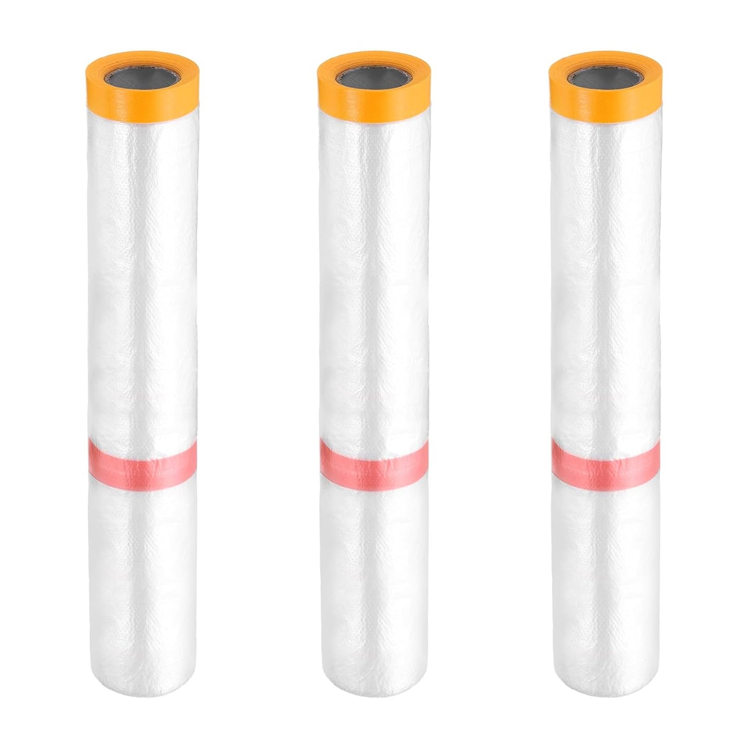HARFINGTON 3 Rolls Pre-Taped Masking Film 177.2" x32.8ft Double Adhesive Tape and Drape Painters Plastic Drop Cloth Film with Tape Plastic Sheeting for Automotive Painting Covering