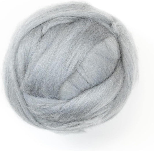 Kondoos Colored Natural Wool roving, 8 OZ. Best Wool for Needle Felting, Wet Felting, handcrafts and Spinning. (Silver)