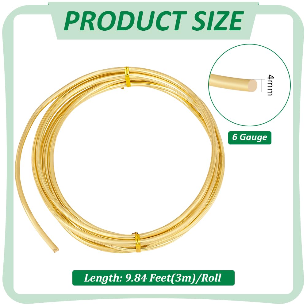 BENECREAT 9.84 Feet Bare Solid Brass Wire, 6 Gauge Round Soft Brass Wire Pure Brass Wire for Jewelry Making Craft Gem Wrapping