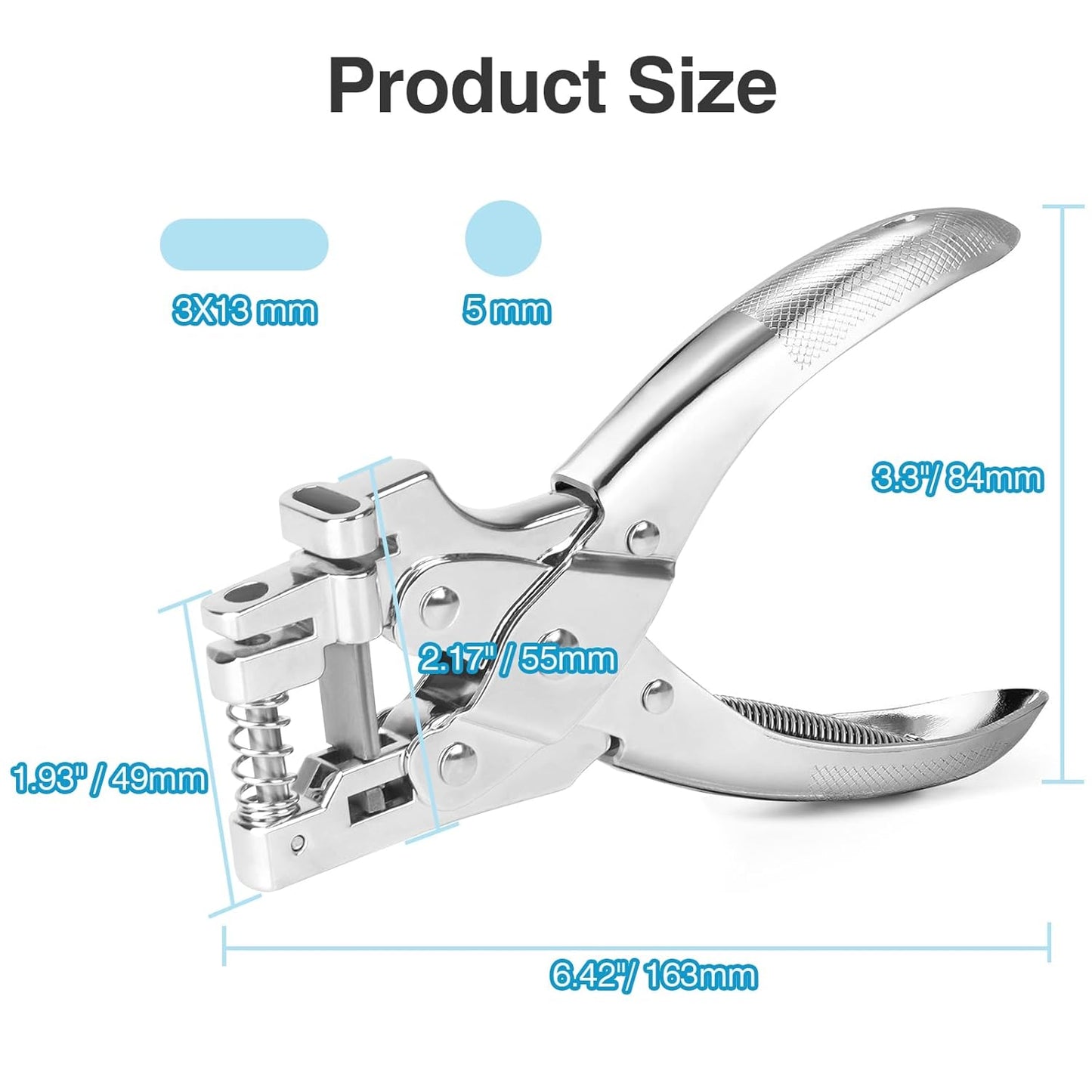 2 in 1 Badge Slot Hole Punch for ID Cards, Heavy Duty Hand Punch Metal Hole Puncher for PVC Material, Business Cards, Paper and Cardstock (5mm Round Hole &13mm X 3mm Slot Hole, Silver)