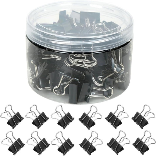 100 PCS Mini Binder Clips, 3/4 inch 19mm Binder Clips, Black Paper Clamps Small Size for Office, Home, School, Document Organizing (0.74 inch)