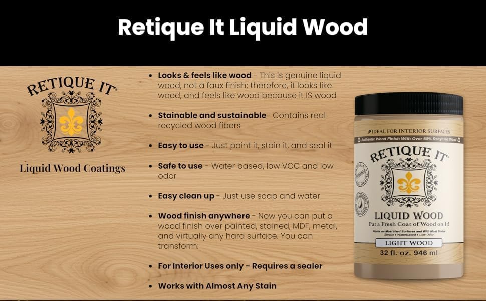 Retique It New and Improved Formula Liquid Wood Coatings - Stainable Primer - Paint It Then Stain it (Dark Wood, Large)