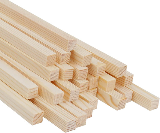 Square Wooden Dowels for Crafts 3/8" x 15", 25 PCS Square Wooden Sticks for Crafts, Wood Dowel Rods, Unfinished Pine Hard Wood Sticks for Crafting, Woodworking, Models Making, Dollhouses Miniatures