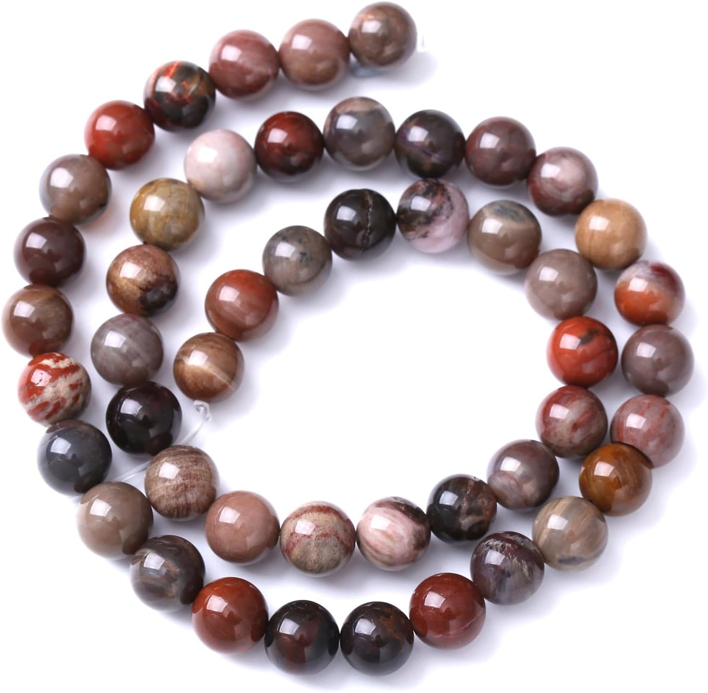 45pcs 8mm Natural Wooden Petrified Jade Agate Gemstone Beads Round Loose Spacer Beads for Jewelry Making DIY Bracelet Necklace 1 Strand 15inch