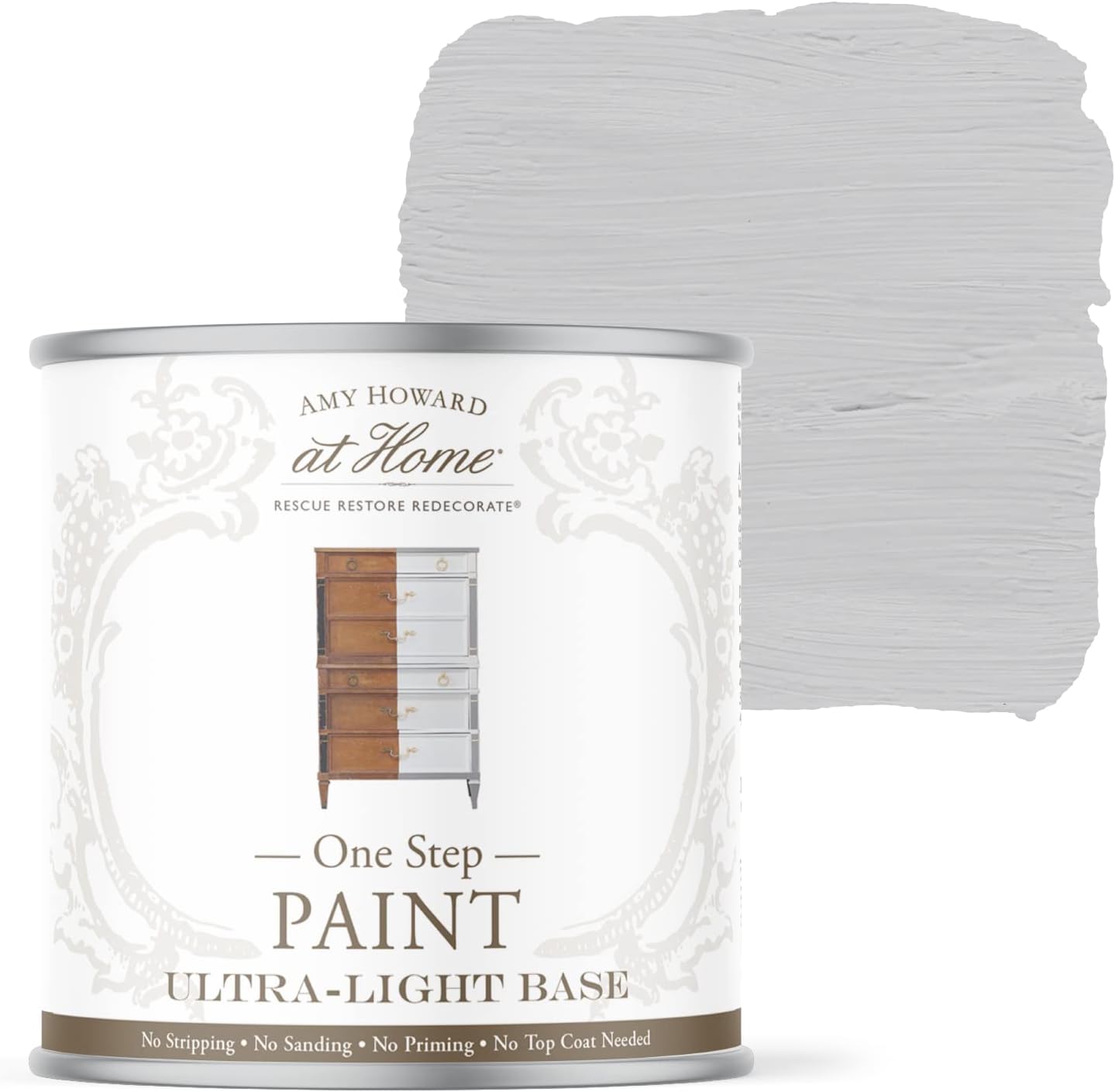 AMY HOWARD AT HOME Chalk-Based One Step Paint for Furniture, Cabinetry, Decor, Finish, and More | No Stripping, Sanding, or Priming | Ultra-Light Base | 16 Ounce | Luxe Gray