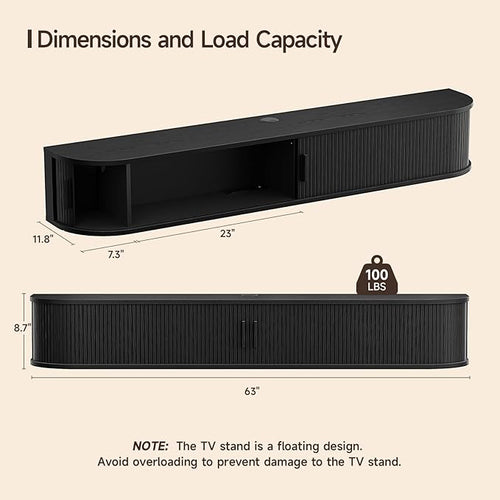 63" Floating TV Stand with Power Outlet - Image 2