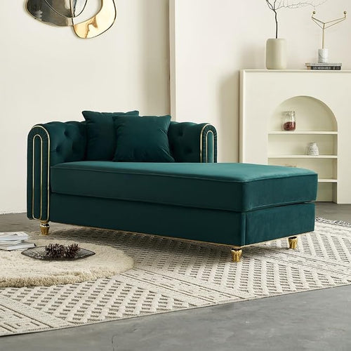 66.9" W Velvet Chaise Lounger by Unknown