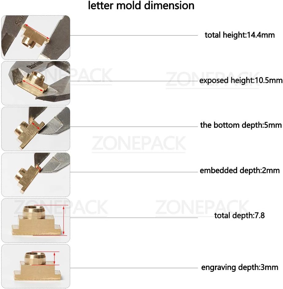 ZONEPACK Copper Brass Stamping Flexible Alphabet Number Symbol Character Stamp Mold Letter Positioning Plate DIY for Hot Foil Stamping Machine (26PCS Lowercase Times New Roman)