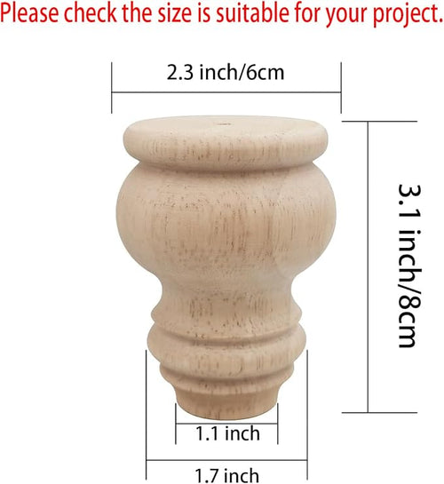 3" Tall Solid Wood Furniture Legs Unfinished Bun Feet - Image 2