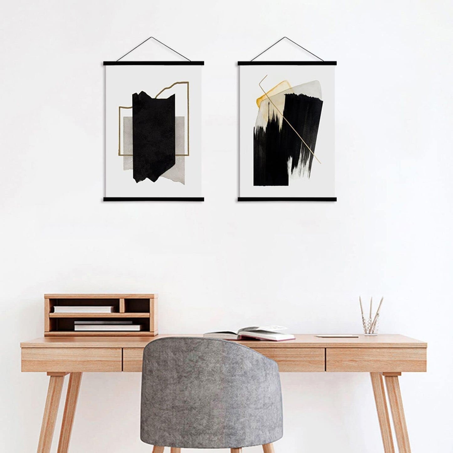 WITCOLOR 36 Inch Wide Magnetic Frames, Strong Magnet, Wood Poster Hanger for Diamond Painting, Maps, Pictures, Prints, Scrolls, Canvas Artwork, Movie Poster, Bedroom, Office (Black)