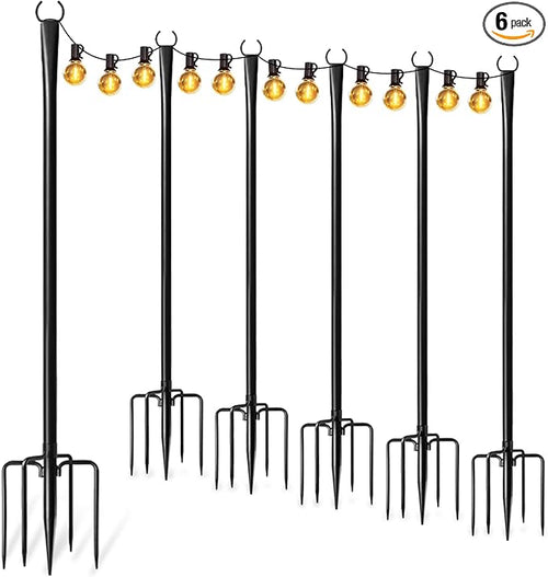 6 Pack String Light Poles for Outside, Thickened Metal Lights Hanger Pole by Fussion