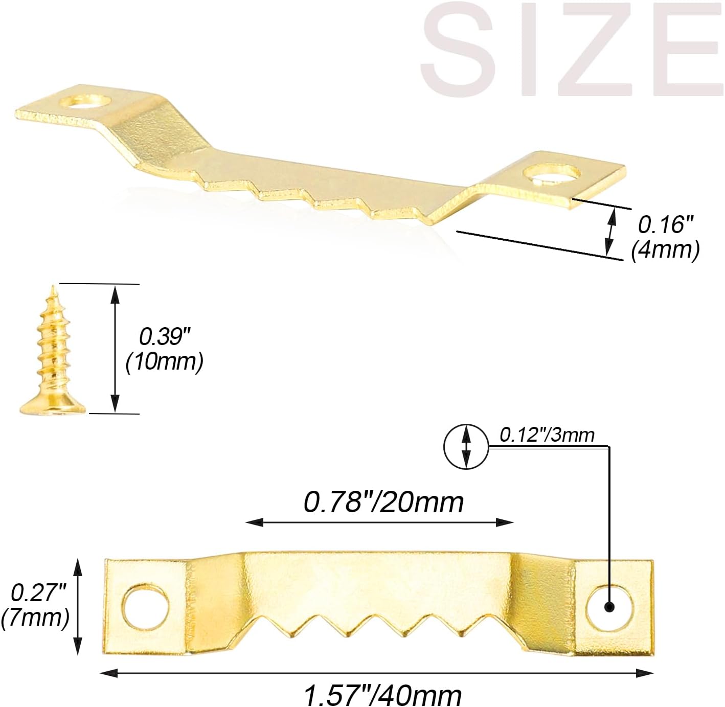 Small Sawtooth Picture Hangers 100 Pack Steel Sawtooth Hangers with Screws for Hanging Canvas Photos Frame Clock Paintings Artwork (Gold)