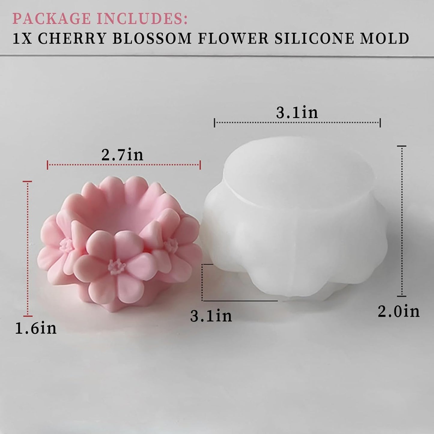 Wehous Cherry Blossom Candle Molds for Candle Making, 3D Flower Silicone Molds for Resin Candle Soap Wax, Flower Fondant Chocolate Ice Cake Decoration Mold, DIY Floral Casting Clay Concrete Art Craft