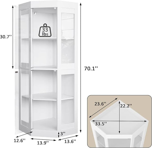70''H Tall Corner Cabinet with Glass Doors, Farmhouse Storage Cabinet with 4 - Image 2