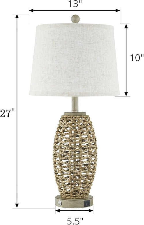 27” Natural Rattan Table Lamps Set of 2, Touch Switch, 3-Way Dimmable Bedside - Image 2