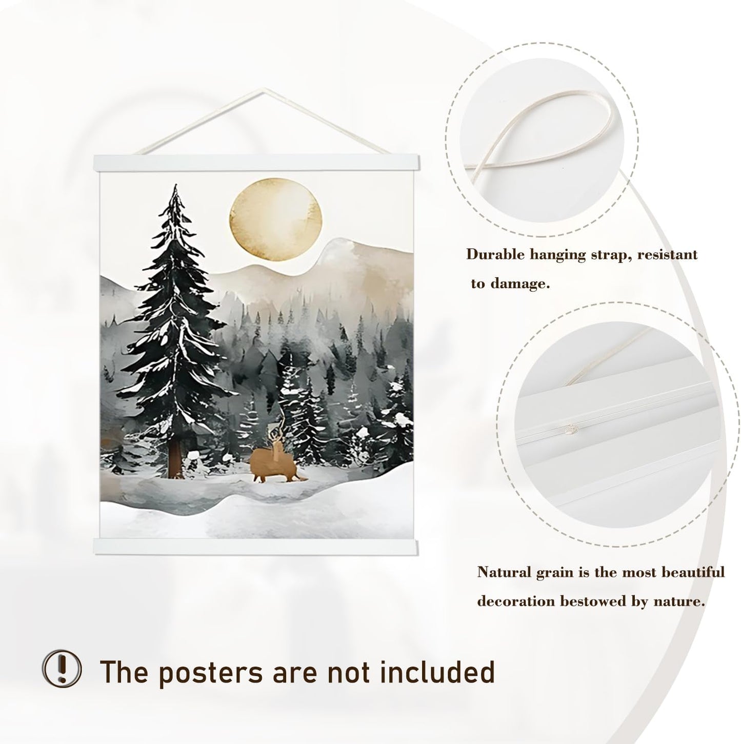 Artmag Magnetic Poster Hanger Frame, 17x22 17x24 17x31 Light Wood Wooden Magnet Canvas Artwork Print Poster Hangers Frames Hanging Kit (White, 17")