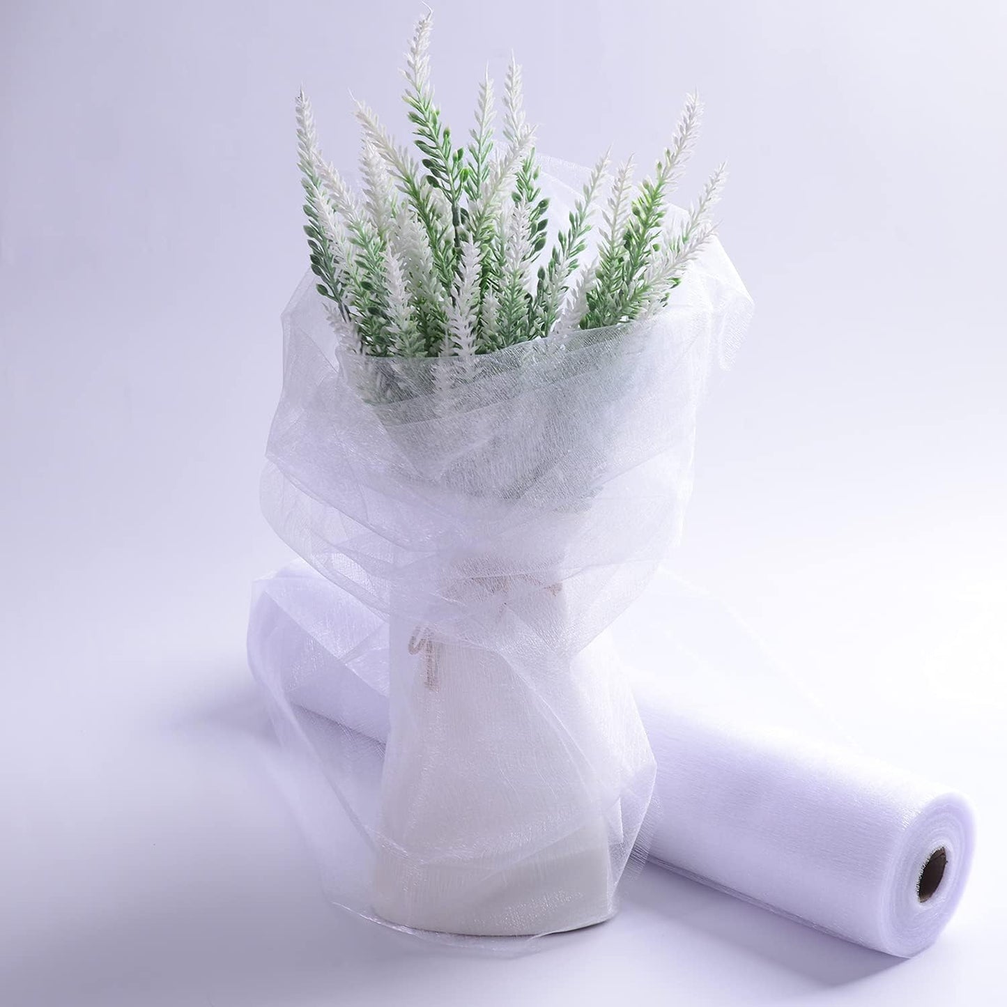 Crystal Organza Fabric Tulle - 16" by 50 Yards Sheer Fabric for Wedding Party Decoration Bridal Shower Tutu Roll Netting Spool Ribbon Wrapping (White)